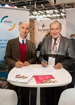 Jean-Luc de Boissieu, président de SMACL Assurances à gauche et Jacques Pélissard, président du Fonpel à droite, © Antoine Repessé